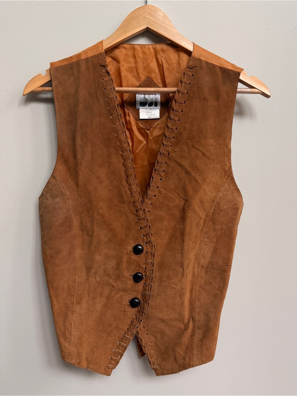 DJI Women's Suede Button-Front Vest - Cognac Brown AS IS